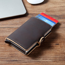 Load image into Gallery viewer, Men Crazy Horse Leather Automatic Credit card holder Wallet Aluminum Mini Wallet With Back Pocket ID Card RFID Blocking purse