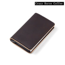 Load image into Gallery viewer, Men Crazy Horse Leather Automatic Credit card holder Wallet Aluminum Mini Wallet With Back Pocket ID Card RFID Blocking purse