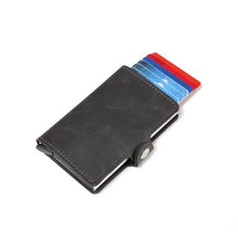 Load image into Gallery viewer, Men Crazy Horse Leather Automatic Credit card holder Wallet Aluminum Mini Wallet With Back Pocket ID Card RFID Blocking purse