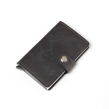 Load image into Gallery viewer, Men Crazy Horse Leather Automatic Credit card holder Wallet Aluminum Mini Wallet With Back Pocket ID Card RFID Blocking purse