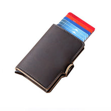 Load image into Gallery viewer, Men Crazy Horse Leather Automatic Credit card holder Wallet Aluminum Mini Wallet With Back Pocket ID Card RFID Blocking purse