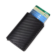 Load image into Gallery viewer, Men Crazy Horse Leather Automatic Credit card holder Wallet Aluminum Mini Wallet With Back Pocket ID Card RFID Blocking purse