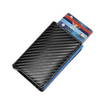 Load image into Gallery viewer, Men Crazy Horse Leather Automatic Credit card holder Wallet Aluminum Mini Wallet With Back Pocket ID Card RFID Blocking purse