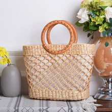 Load image into Gallery viewer, Lovevook woven straw bags women handbag with top-handle hollow out summer beach bags for travel/picnic bamboo and rattan bags
