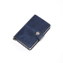 Load image into Gallery viewer, Men Crazy Horse Leather Automatic Credit card holder Wallet Aluminum Mini Wallet With Back Pocket ID Card RFID Blocking purse
