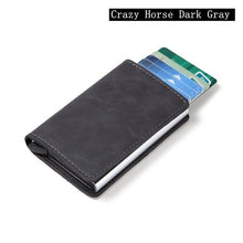 Load image into Gallery viewer, Men Crazy Horse Leather Automatic Credit card holder Wallet Aluminum Mini Wallet With Back Pocket ID Card RFID Blocking purse
