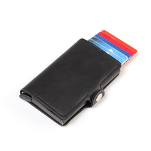 Load image into Gallery viewer, Men Crazy Horse Leather Automatic Credit card holder Wallet Aluminum Mini Wallet With Back Pocket ID Card RFID Blocking purse
