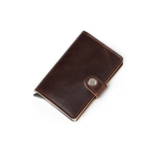 Load image into Gallery viewer, Men Crazy Horse Leather Automatic Credit card holder Wallet Aluminum Mini Wallet With Back Pocket ID Card RFID Blocking purse
