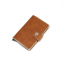 Load image into Gallery viewer, Men Crazy Horse Leather Automatic Credit card holder Wallet Aluminum Mini Wallet With Back Pocket ID Card RFID Blocking purse
