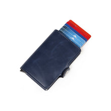 Load image into Gallery viewer, Men Crazy Horse Leather Automatic Credit card holder Wallet Aluminum Mini Wallet With Back Pocket ID Card RFID Blocking purse
