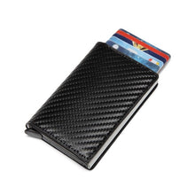Load image into Gallery viewer, Men Crazy Horse Leather Automatic Credit card holder Wallet Aluminum Mini Wallet With Back Pocket ID Card RFID Blocking purse

