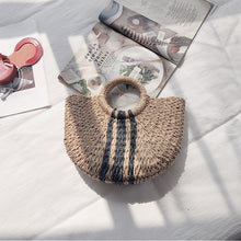 Load image into Gallery viewer, Half Moon Straw Tote Straw handbags Summer beach bags Straw bag Handmade Vintage Woven Handbag For Women
