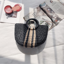 Load image into Gallery viewer, Half Moon Straw Tote Straw handbags Summer beach bags Straw bag Handmade Vintage Woven Handbag For Women
