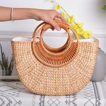 Load image into Gallery viewer, Lovevook woven straw bags summer beach bags for ladies rattan bags for travel luxury handbag women bag designer Bohemia moon bag
