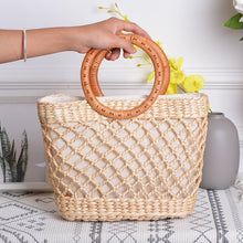 Load image into Gallery viewer, Lovevook woven straw bags women handbag with top-handle hollow out summer beach bags for travel/picnic bamboo and rattan bags
